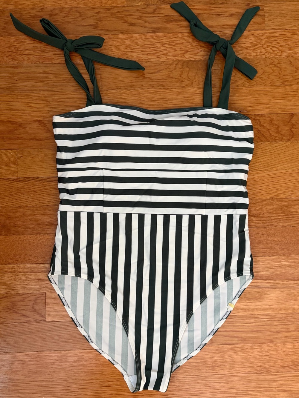 Summersalt Green and White Striped One-Piece with Dark Green Tie Straps
